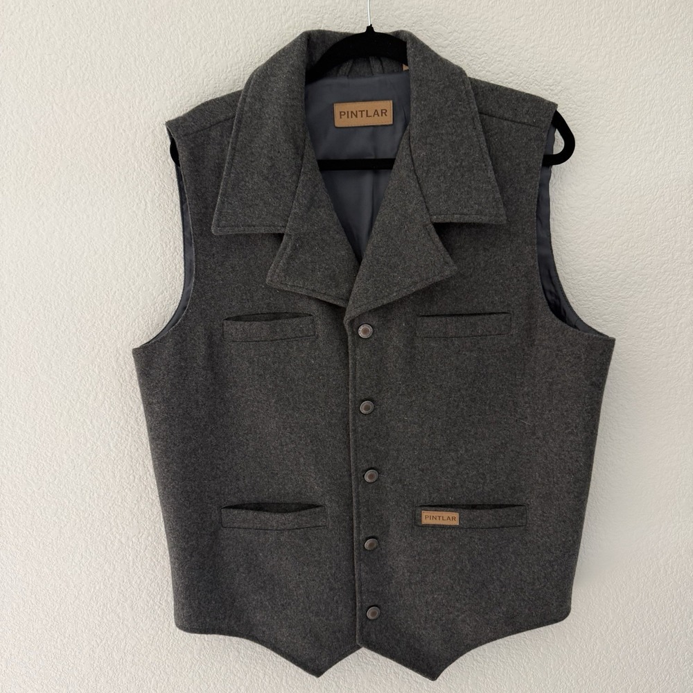 Pintlar Wool Blend Vest Waistcoat Medium Grey Western Button